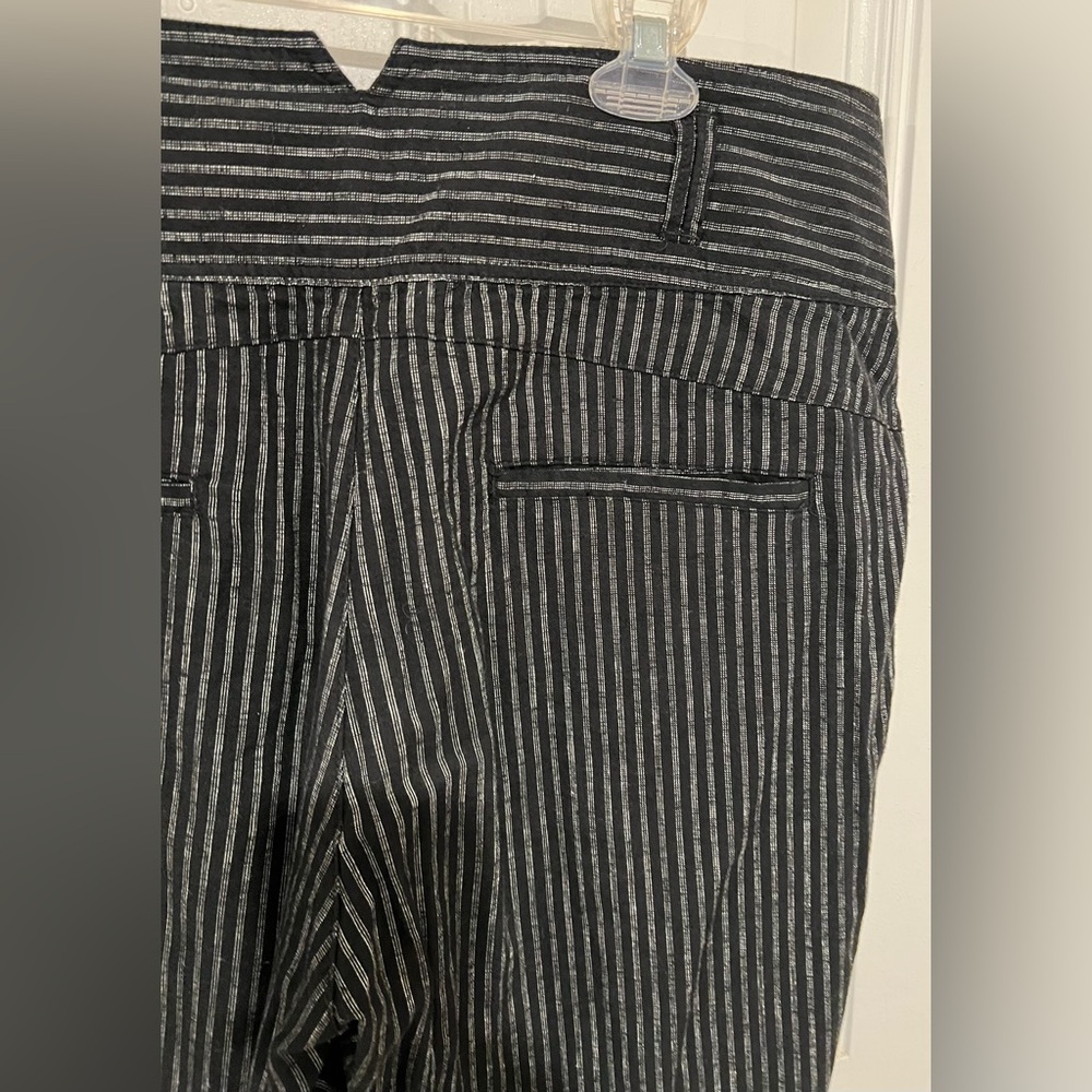 Sundance Amelia Linen Blend Pinstripe Black Trouser Paper Bag Pants Sz 14 Petite - Picture 14 of 16
